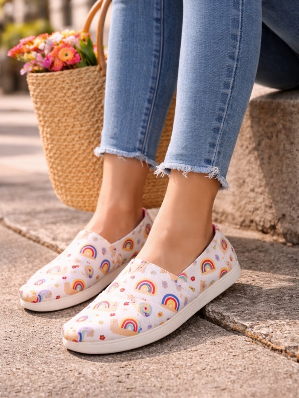 TOMS Alpargata Rainbow Snails Print Slip-On Shoes | Ortholite Comfort Women’s 9